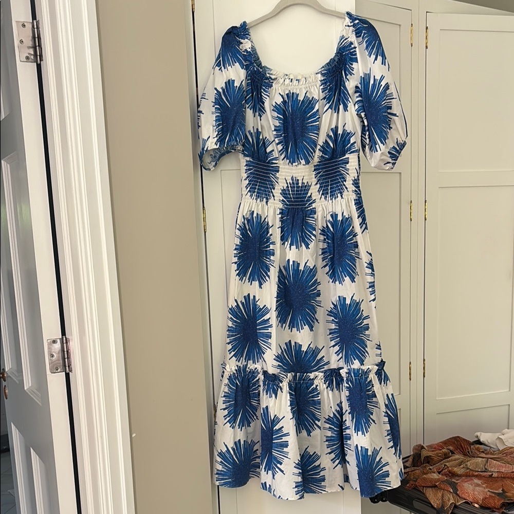 Cara Cara Blue and White Ruffled Tiered Sundress